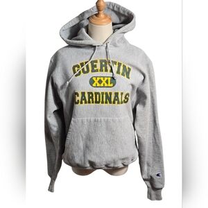 Champion Gray Vintage Reverse Weave Hoodie with Yellow and Green School Logo